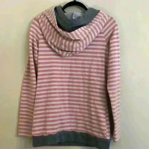 Ampersand Ave Hoodie Pullover Double Hood Pink Cream and Gray Size M - Picture 8 of 16